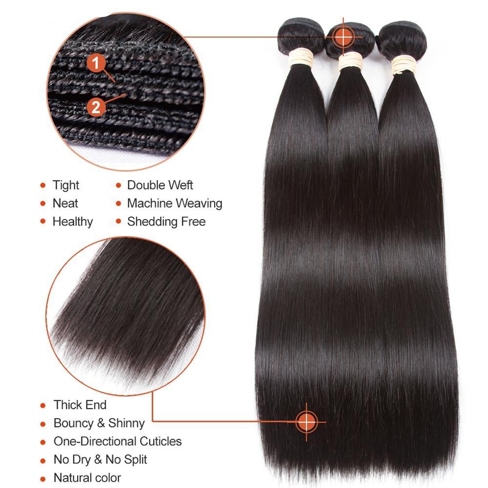 10A Grade 3/4 Straight Hair Bundles with 2x6 Closure Brazilian