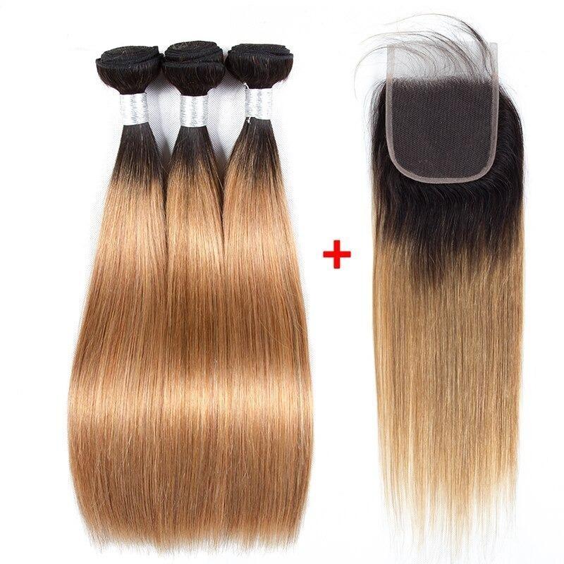 1B/27 Straight Hair BUNDLES with CLOSURES & FRONTALS