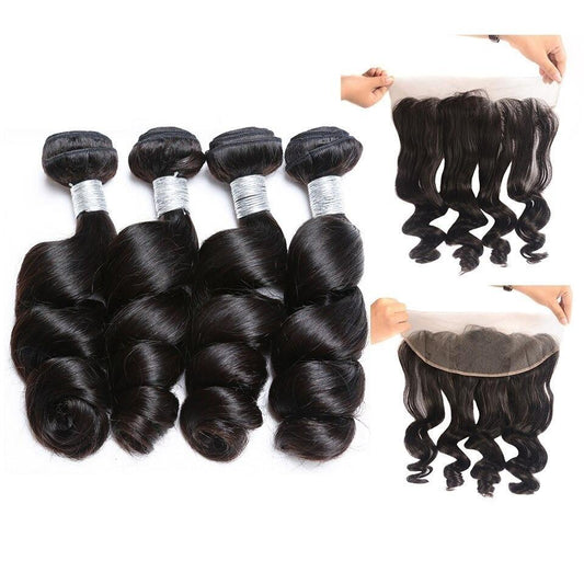 10A Grade 3/4 Loose Wave bundles with 13x4 Frontal