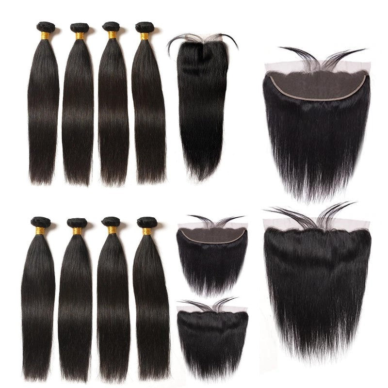 10A Grade 3/4 Straight Human Hair Bundles 4x4 Closures and 13x4 fronta